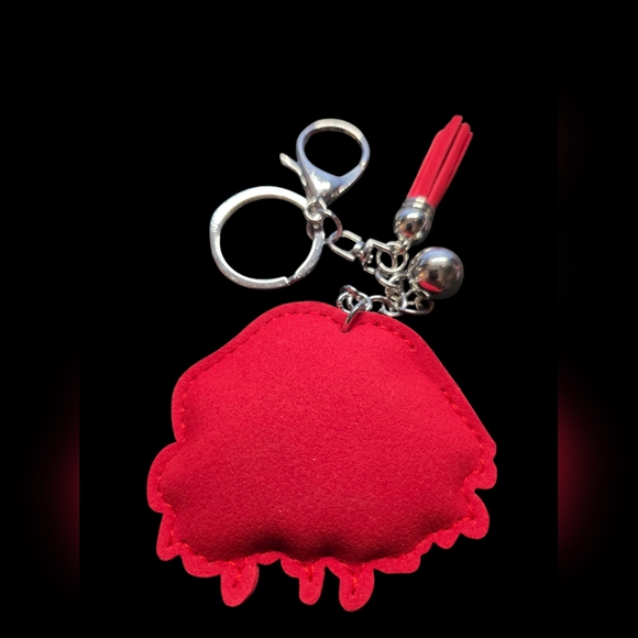 Red and Silver Dripping Lip Bag Charm Keychain - Picture 2 of 2